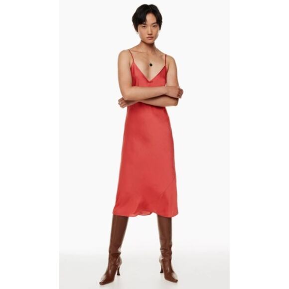 Wilfred Red Lace Trim Slip Dress Bias Cut Silky Cami Style Size Small - Picture 1 of 6